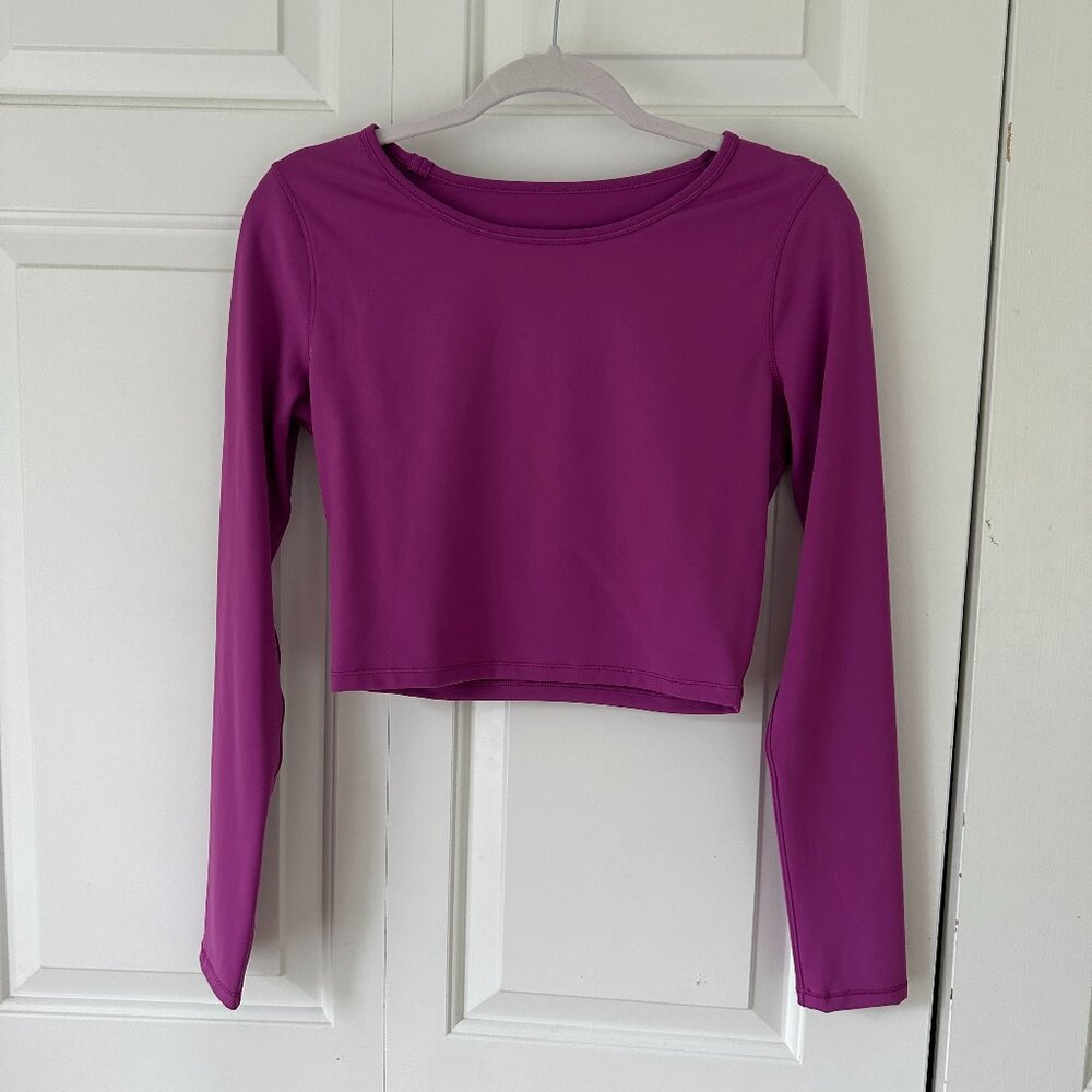 NWOT Lululemon Wunder Train Cropped Long Sleeve Shirt in Vivid Plum